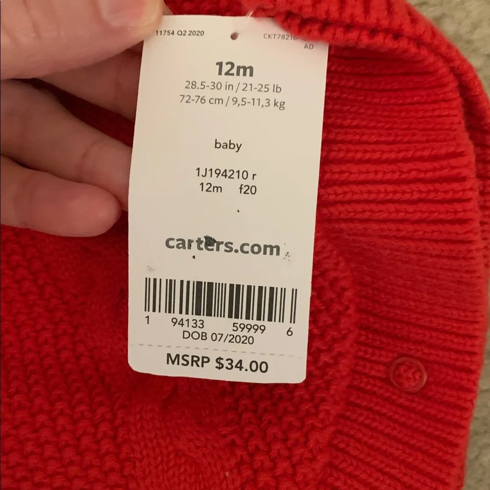Carter’s Valentine’s Red Riding Hood Cable Knit Sweater Poncho Fleece 12 Months